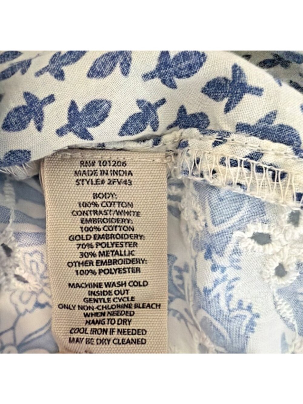 Soft Surroundings Patchwork Prairie Shirt Large Blue Floral Cottagecore Boho - Picture 10 of 11